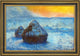 Claude Oscar Monet Grainstacks at Sunset Snow EffectFramed Canvas Print, 16"x24"