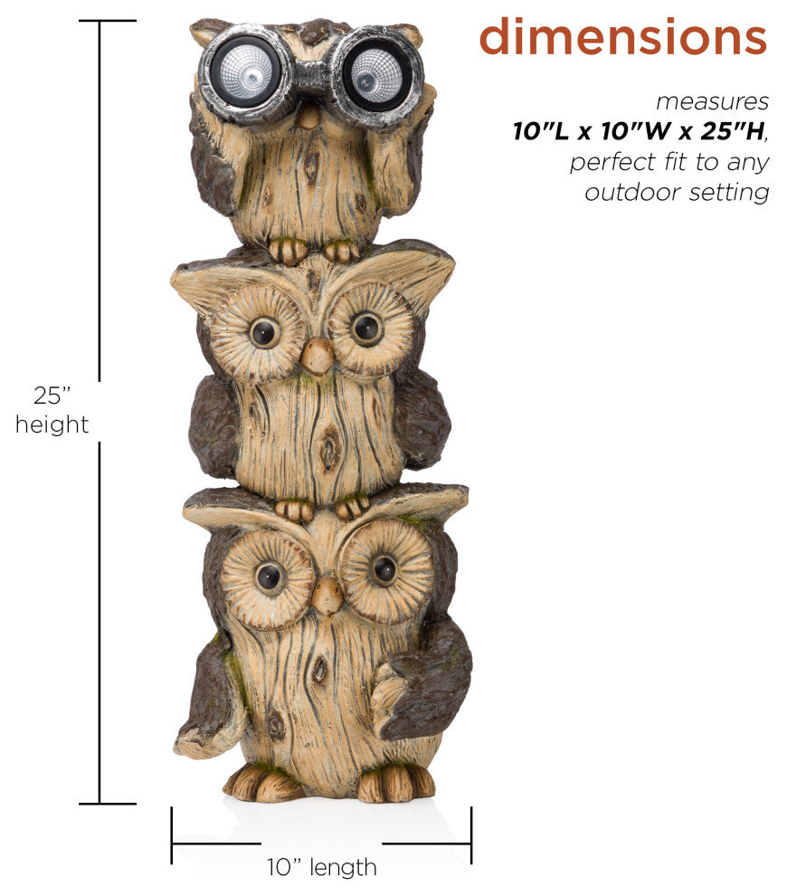 Solar 3-Stacked Binocular Owls Statue with LED Lights