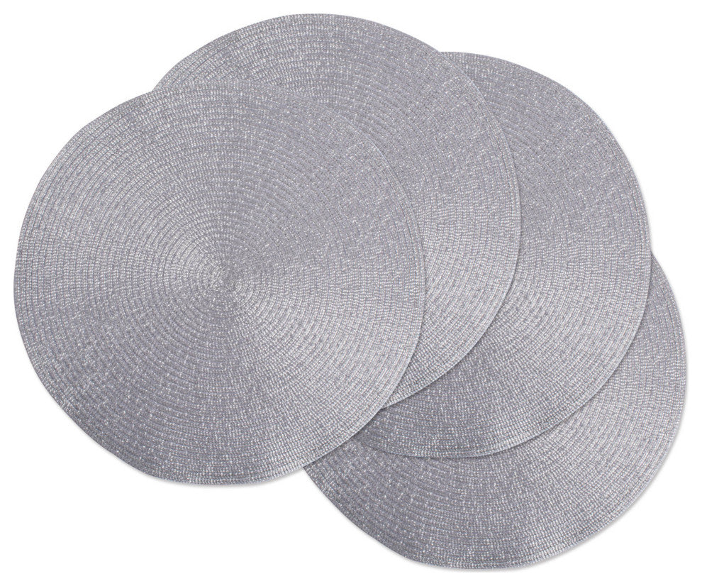 DII Metallic Silver Round Polypropylene Woven Placemat (Set of 4)