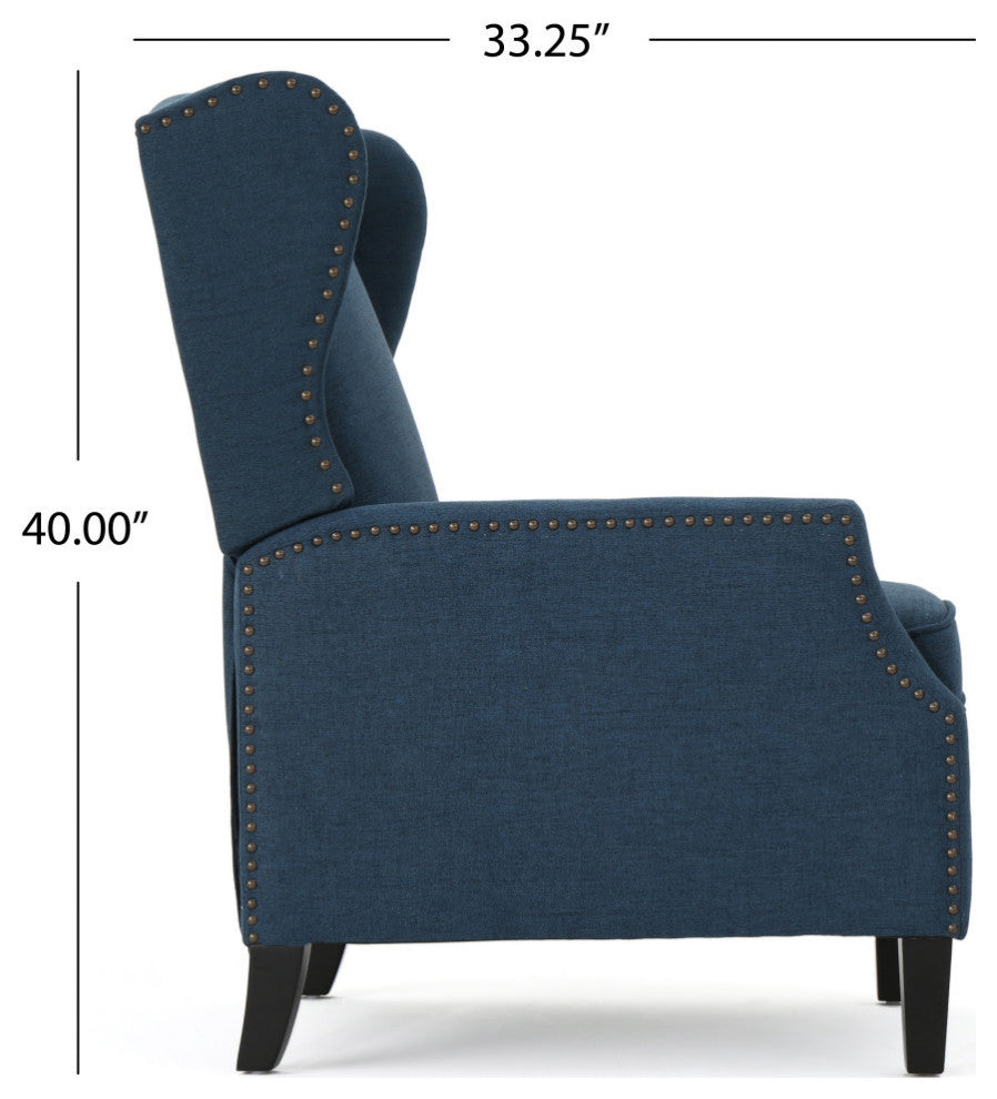 GDF Studio Corbin Fabric Recliner, Set of 2, Navy Blue and Dark Brown