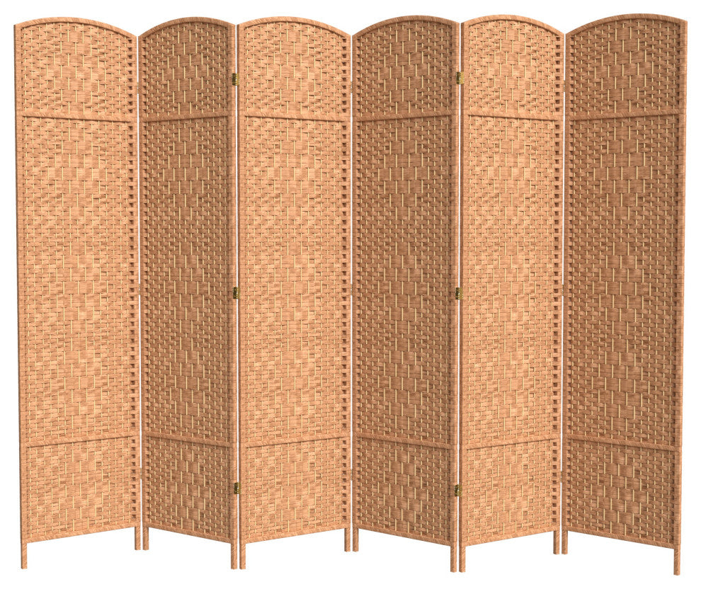 7' Tall Diamond Weave Room Divider, Natural, 6 Panels