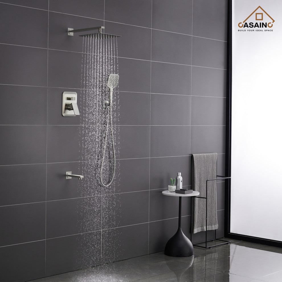 9inch Shower System Brushed Nickel Dual Head Waterfall Shower Bar System, Brushed Nickle