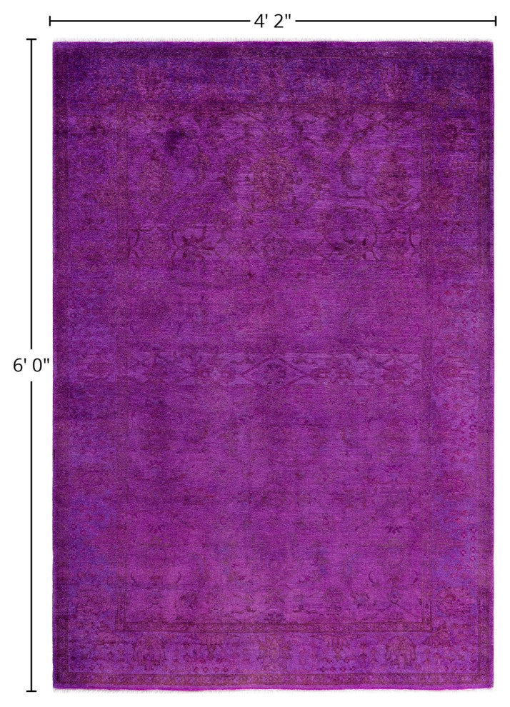 Overdyed One-of-a-Kind Hand-Knotted Area Rug Purple, 4' 2" x 6' 0"