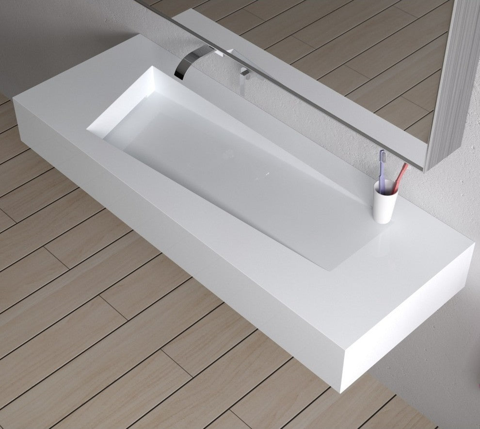 ADM Rectangular Countertop Sink, White, 47", Glossy White