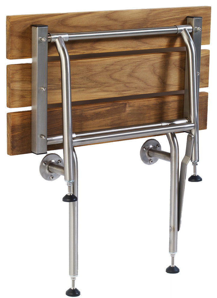 Rectangular Folding Shower Seat, Teak Wood, 34.5 Inch, Legs
