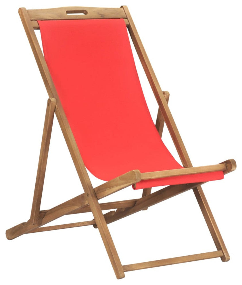 Vidaxl Folding Beach Chair Solid Teak Wood Red