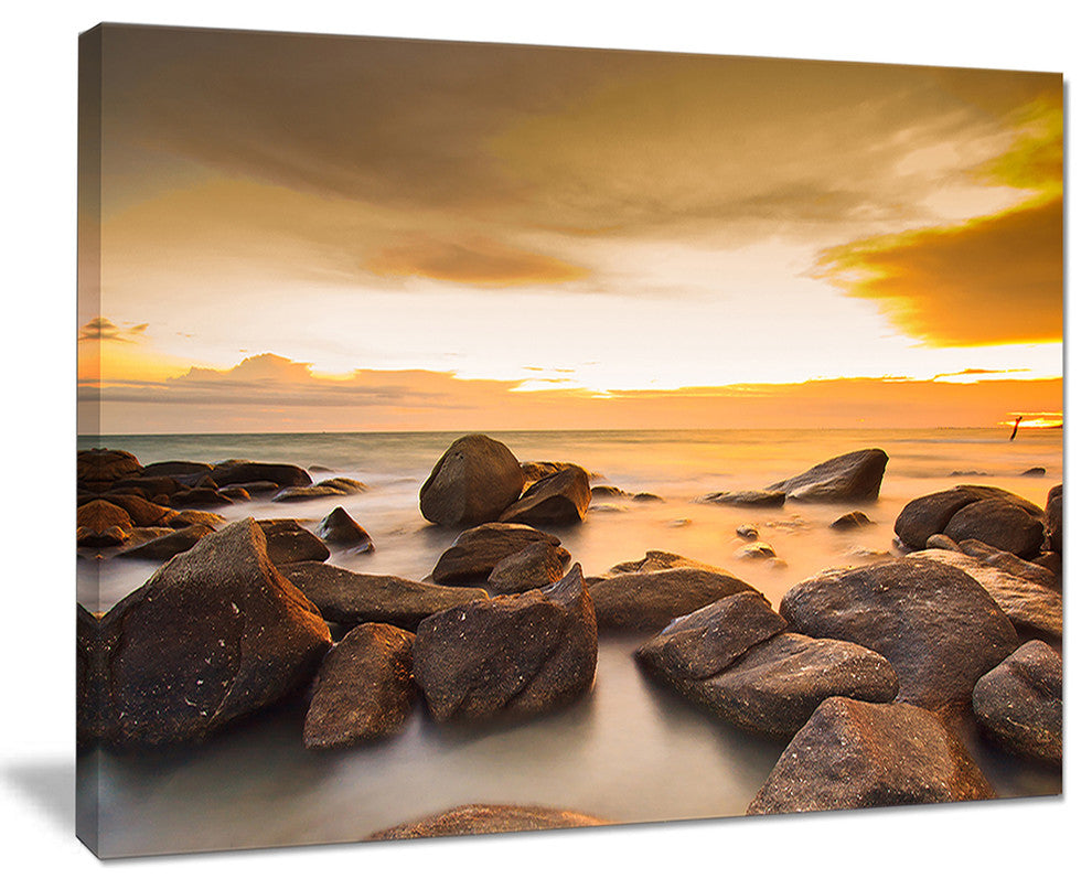 "Rocky Yellow Tropical Beach" Seashore Canvas Print, 40"x30"