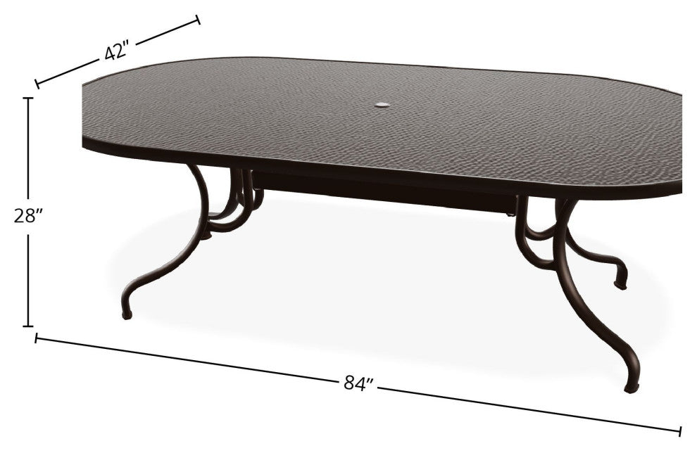 42" x 84" Oval Hammered Outdoor Dining Table with Umbrella Hole, Kona