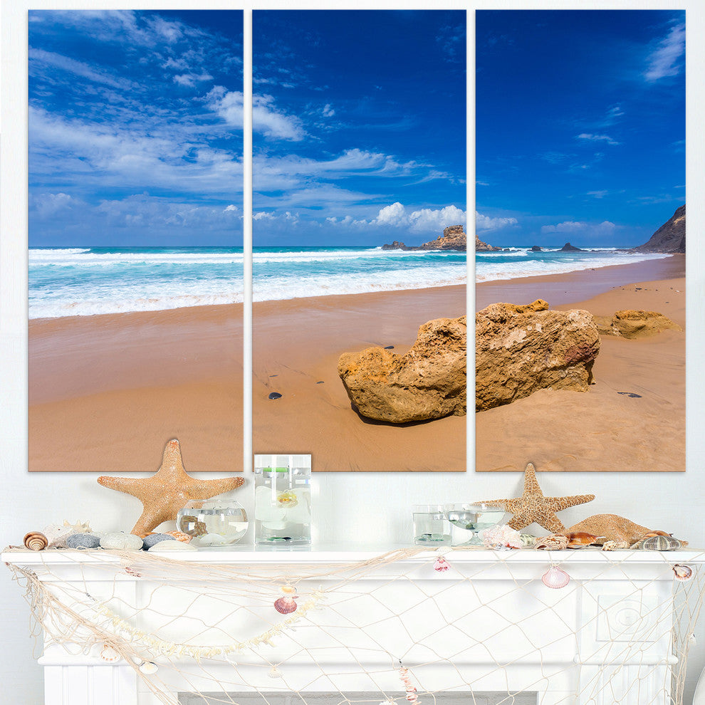 "Huge Brown Rock in Atlantic Seashore" Metal Wall Art, 3 Panels, 36"x28"