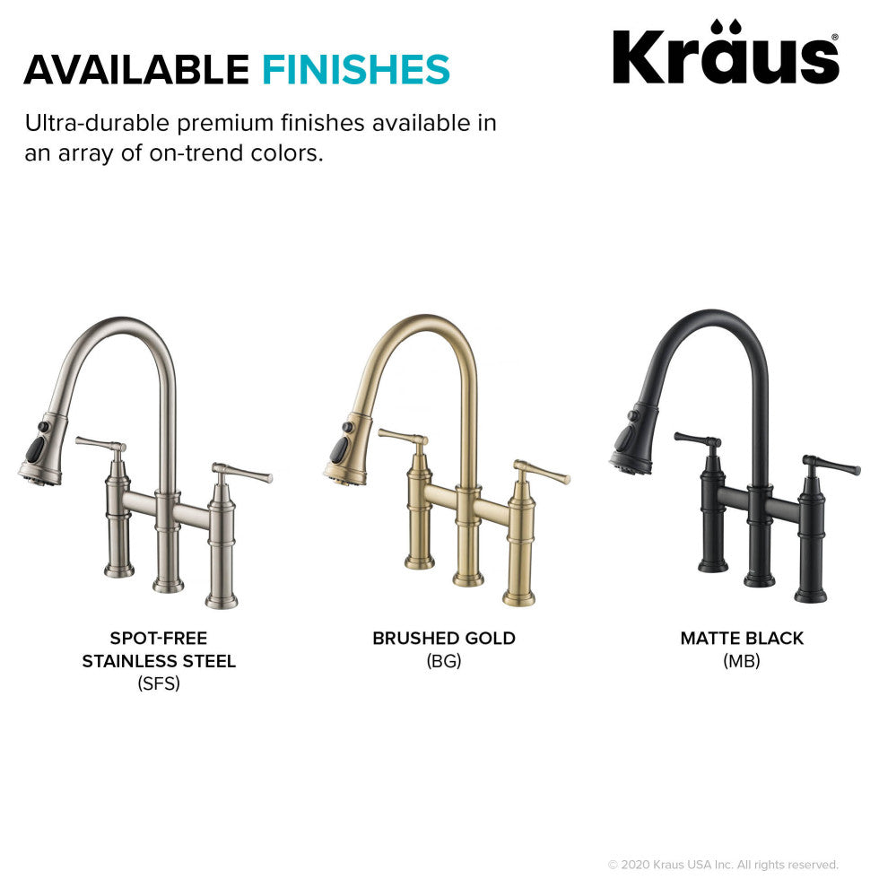 Allyn Traditional 3-Function Bridge Pull-Down Kitchen Faucet Matte Black