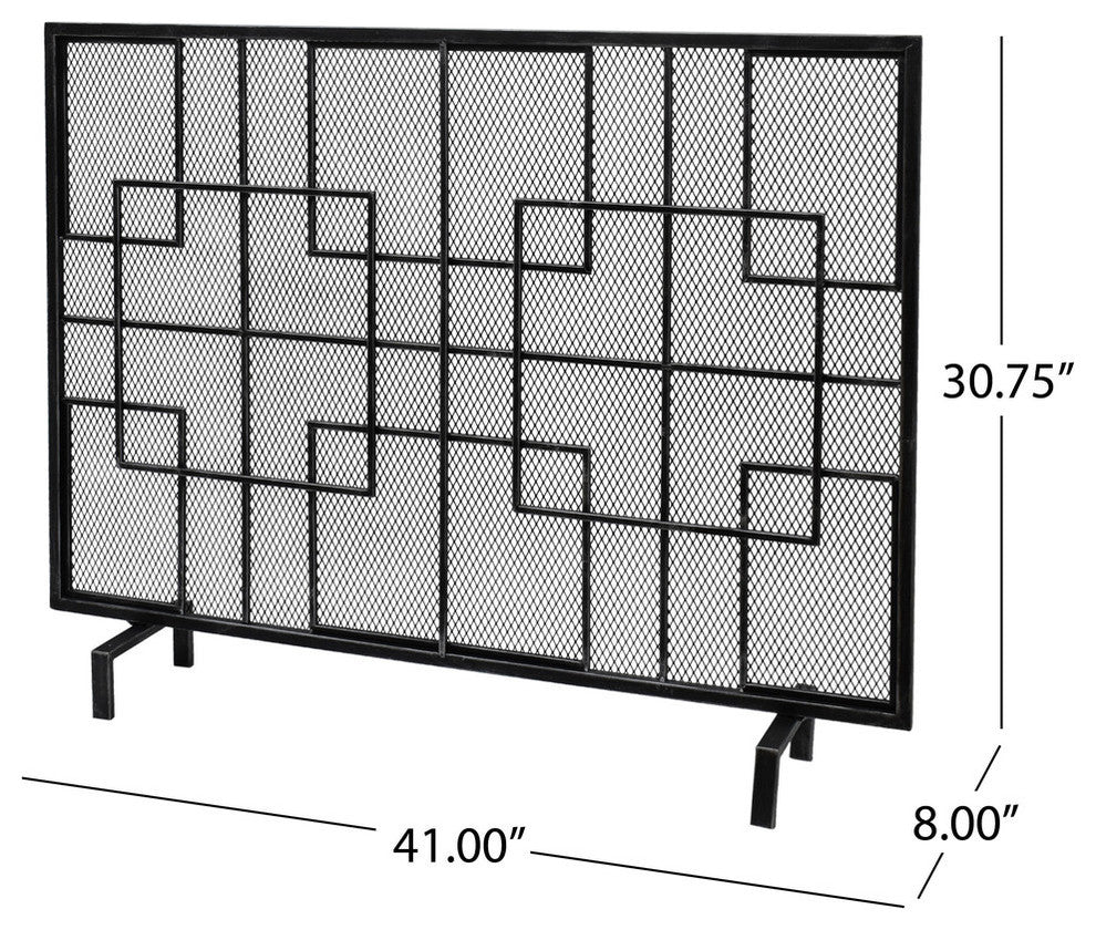 Dorothy Modern Single PanelIron Fire Screen, Black Silver Finish