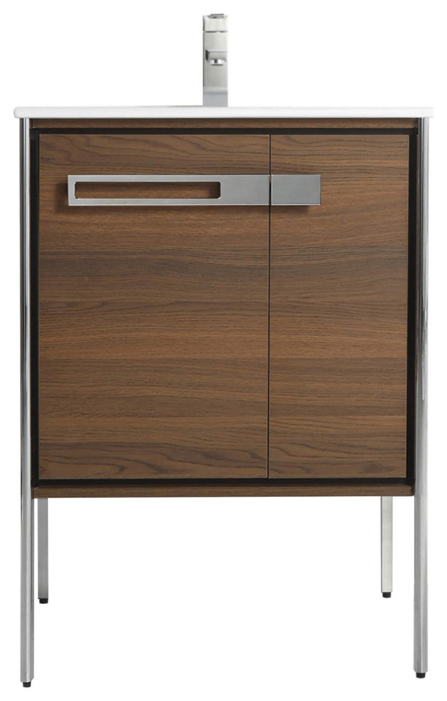 Oakville Bath Vanity, Ceramic Sink, Walnut Ebony, 24 Inch, Chrome Hardware