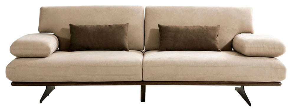 Delano Beige Faux Suede Sofa With Sliding Backrest and Armrest