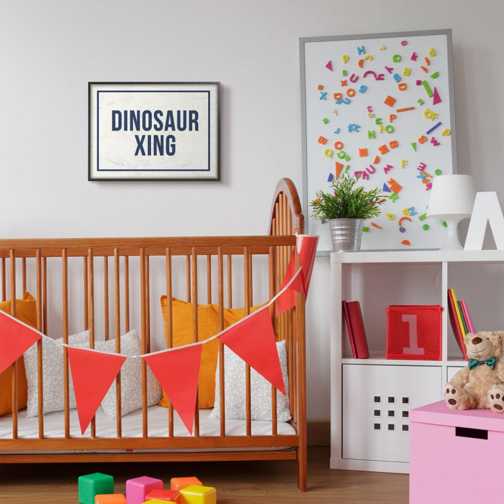 The Kids Room by Stupell Dinosaur Crossing Blue Kids Word Design, 16 x 20