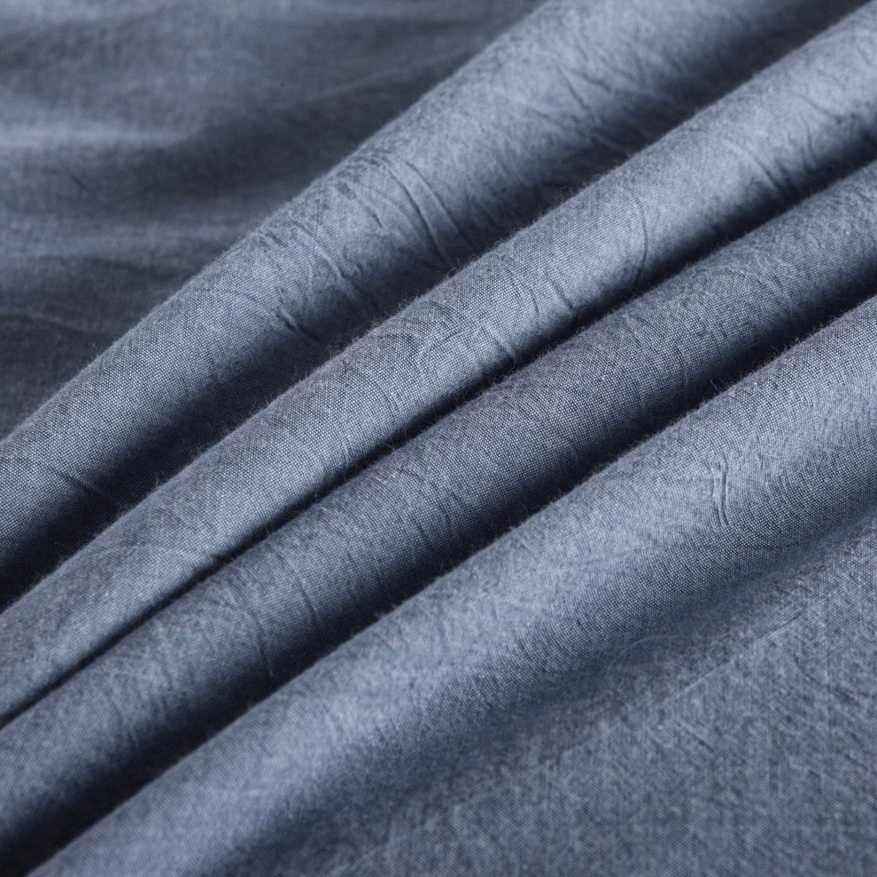 Messy Bed Washed Cotton Duvet Cover and Sham Set, Blue, King