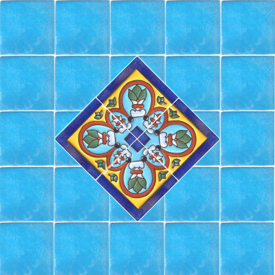 4.2x4.2 9 pcs Corner Aqua Raised Talavera Mexican Tile