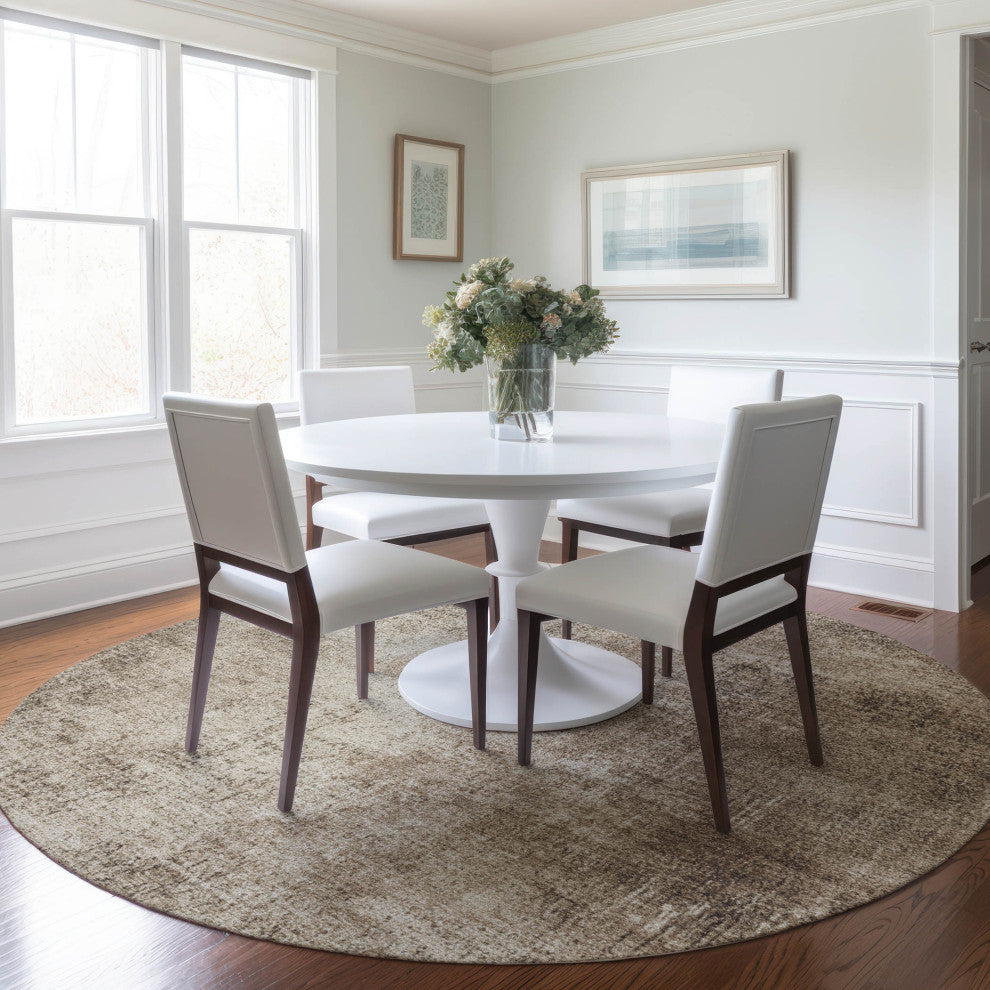 Machine Washable Indoor/Outdoor Chantille ACN1903 Taupe 8' x 8' Round Rug