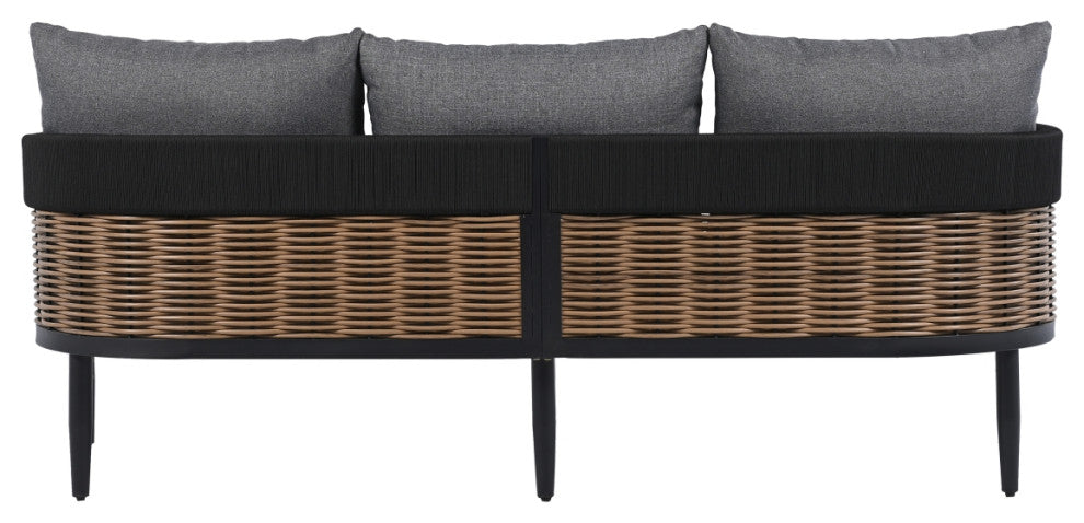 Safavieh Harrison Indoor-Outdoor 3 Seater Sofa, Black/Grey