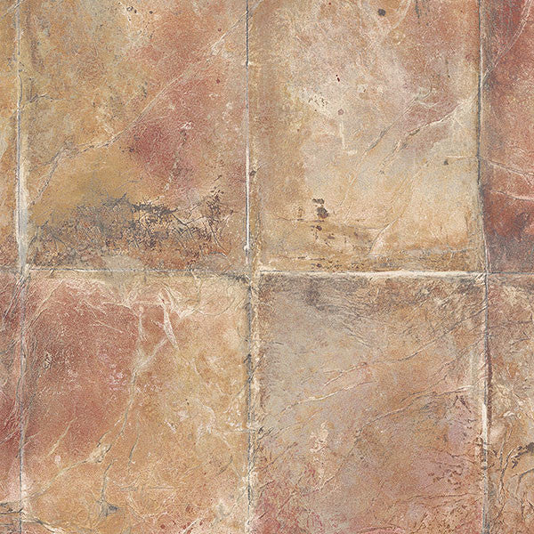 Faux Tuscan Tile Wallpaper, Red and Ochre, Sample