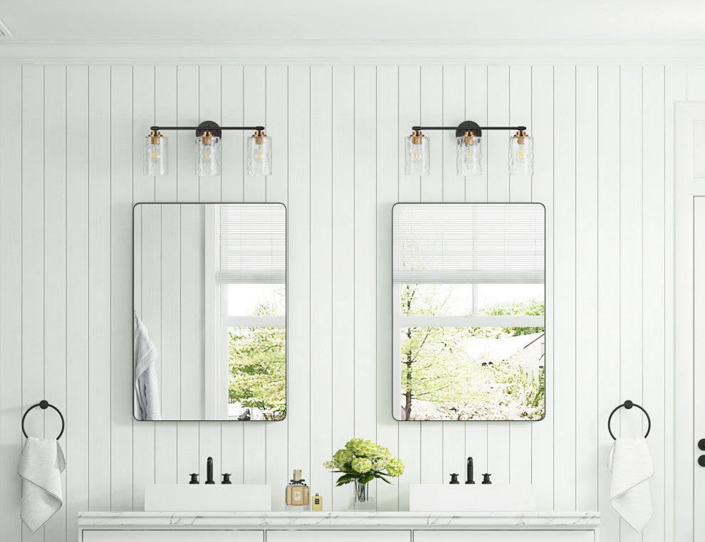 Modern 3-Light Water Ripple Glass Shades Vanity Light for Bathroom