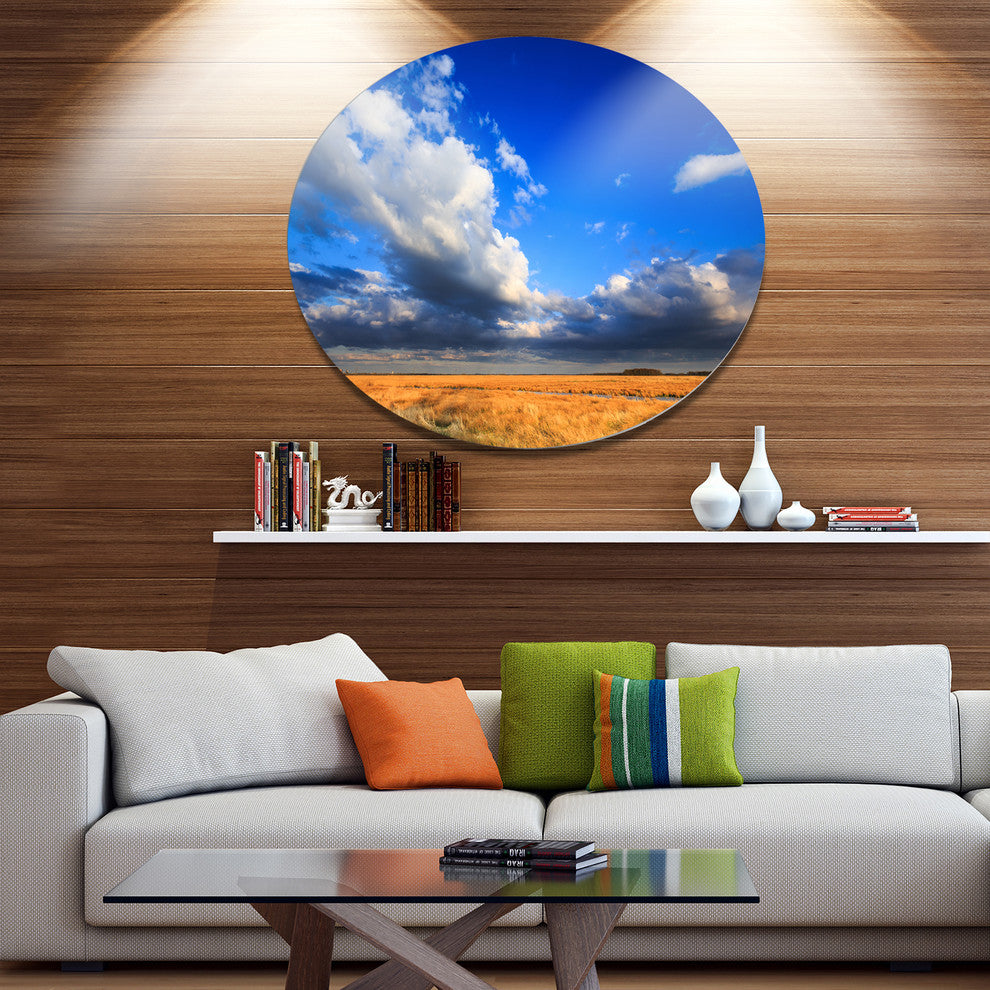 Clouded Blue Sky Over Prairie, Landscape Round Wall Art, 36"