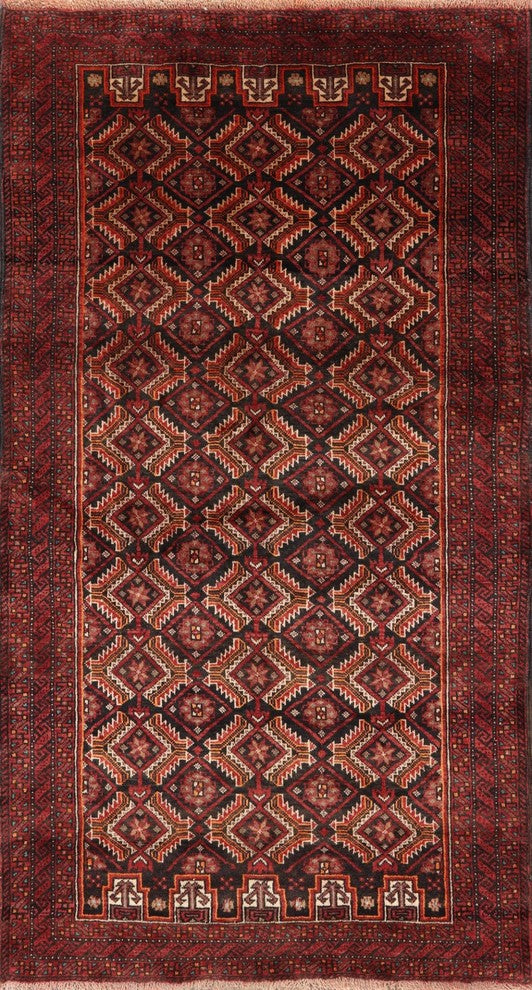Traditional Perisan Oriental Balouch Wool On Wool Area Rug 4'x7, W2308