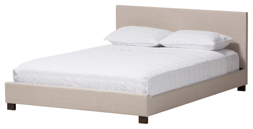 Elizabeth Beige Fabric Upholstered Panel-Stitched Platform Bed, Queen
