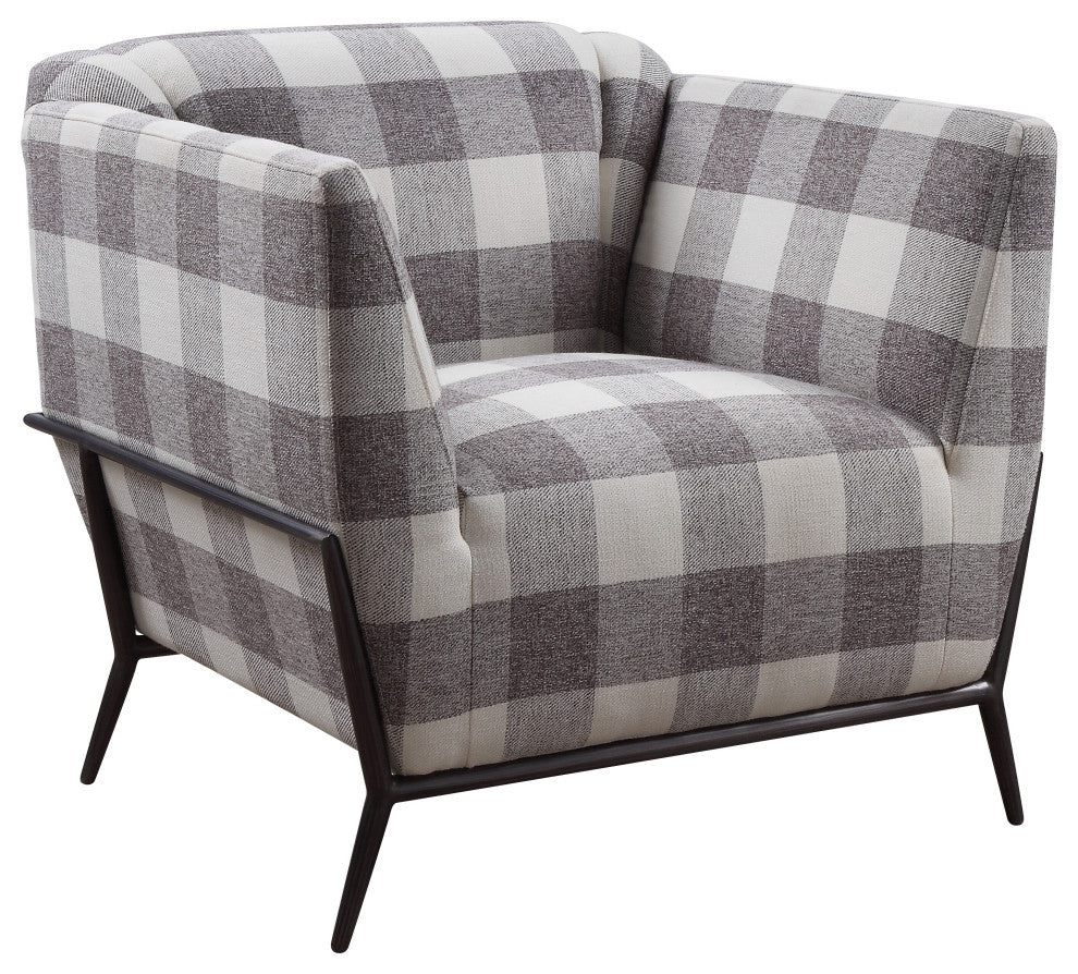 ACME Eben Accent Chair, Pattern Fabric and Cherry