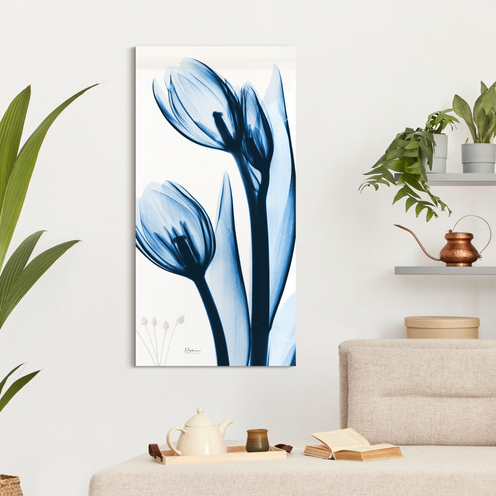 "Two Blue Tulips" Frameless Free Floating Panel Graphic Wall Art, 48"x24"