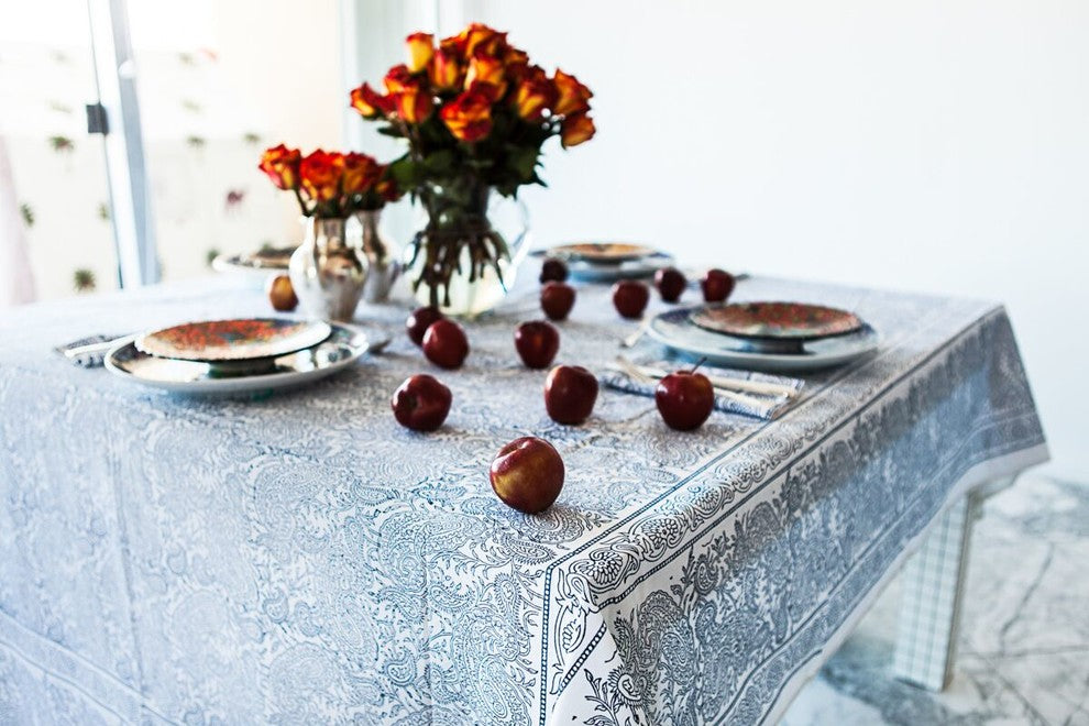 Paisley Print Large Tablecloth and Napkins 13-Piece Set, Orange