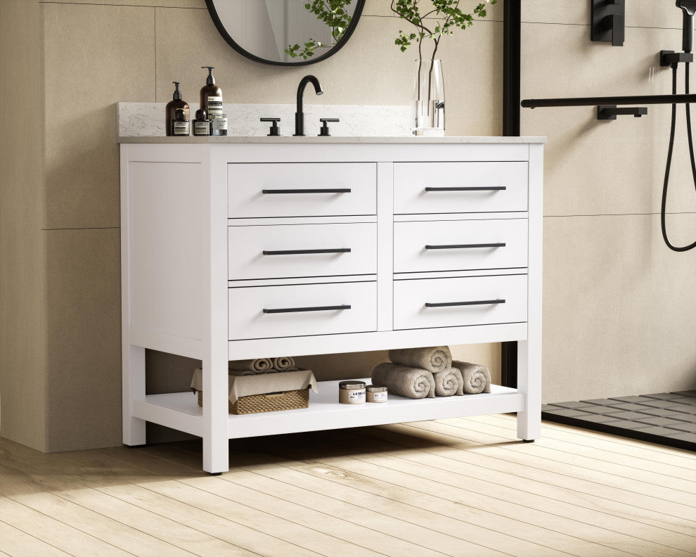 Home Living 42" Single Bathroom Vanity, White With Backsplash