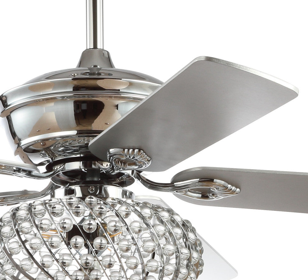 Crista 52" 3-Light Metal and Wood LED Ceiling Fan, Chrome