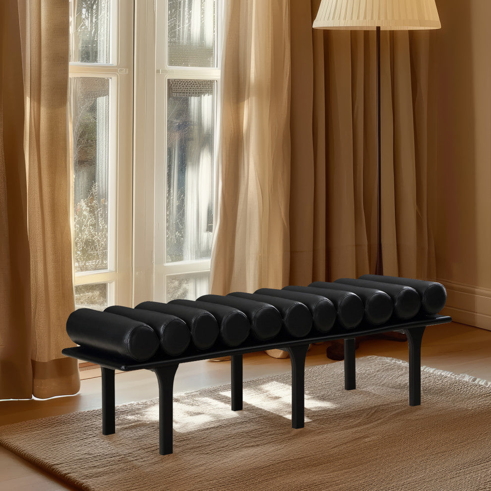 Landon Faux Leather Bench, Black, Black Finish