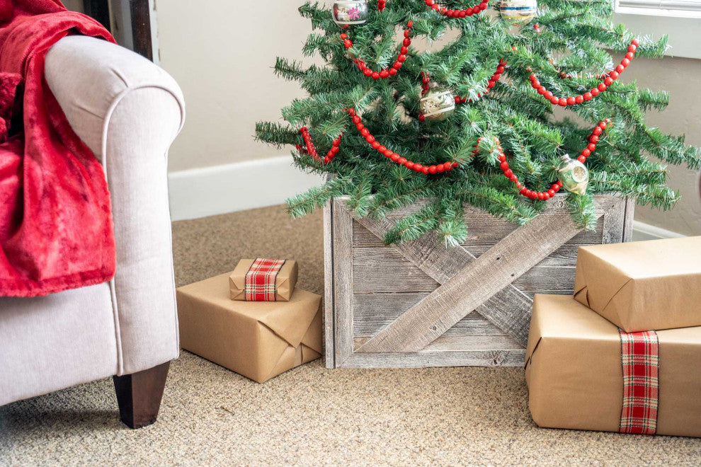 HomeRoots 23" Square Natural White Wash Christmas Tree Collar