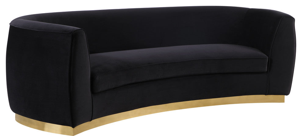 Julian Velvet Upholstered Sofa, Black, Gold Base