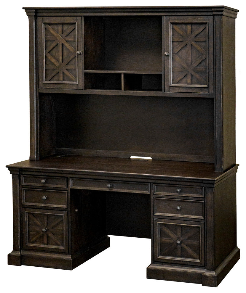 Traditional Wood Hutch With Doors Fully Assembled Dark Brown
