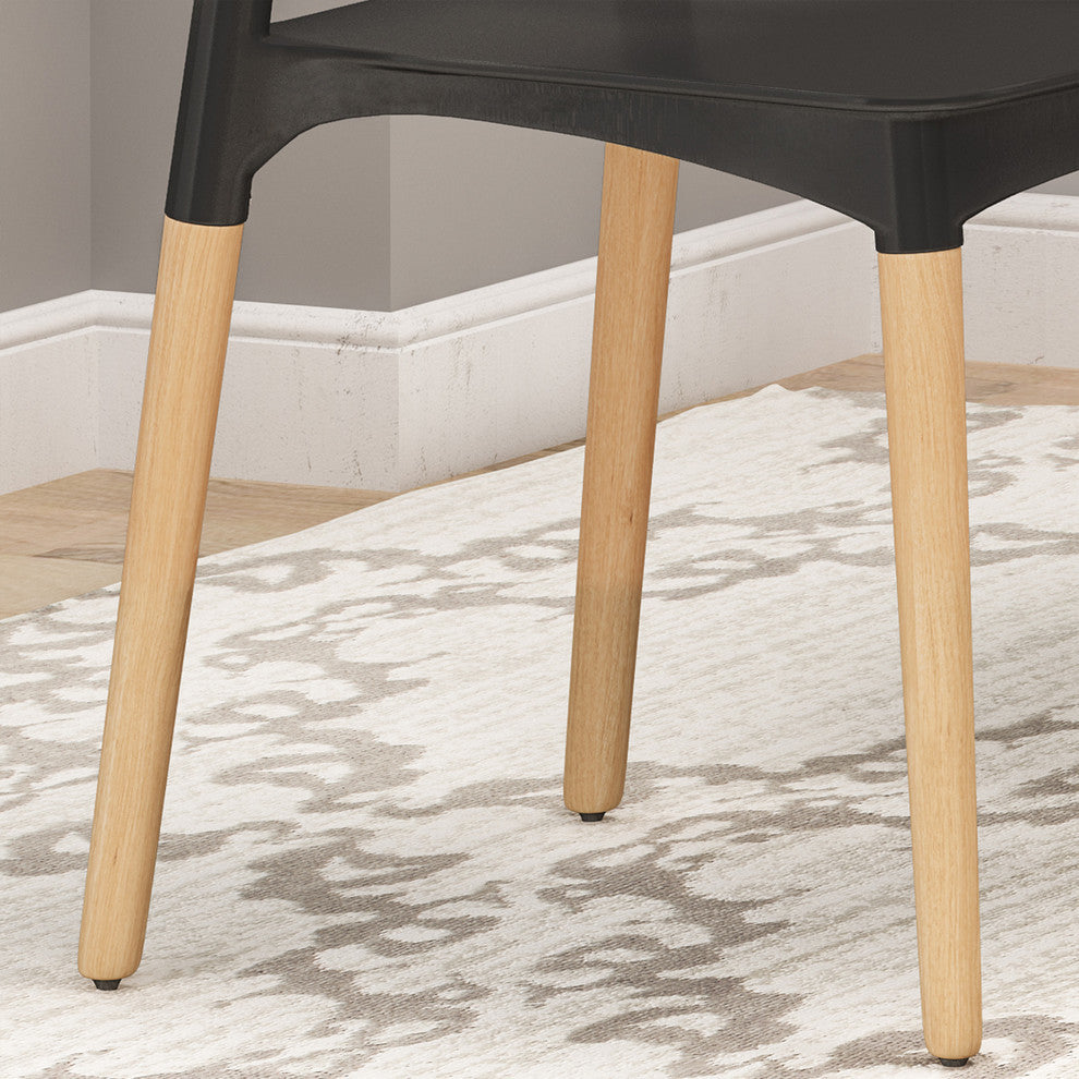 Isabel Dining Chair With Beech Wood Legs, Set of 2, Black, Natural