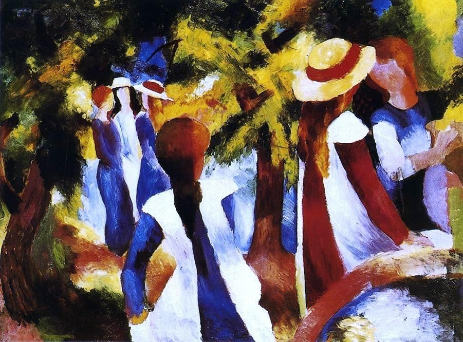 August Macke Girls under Trees - 21" x 28" Premium Canvas Print