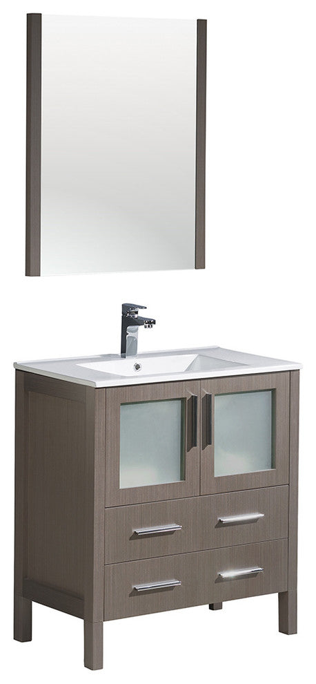 Torino 30" Gray Oak Modern Bathroom Vanity With Integrated Sink, FFT3811CH