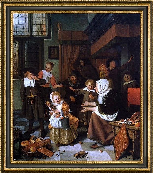 Jan Steen the Feast of Saint Nicholas Framed Premium Canvas Print, 20"x25"