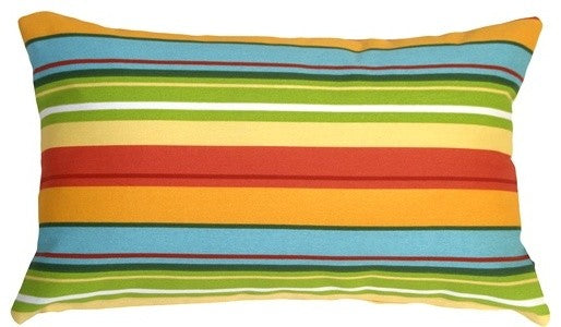 Pillow Decor - Bistro Stripes Azalea 12 x 20 Outdoor Pillow