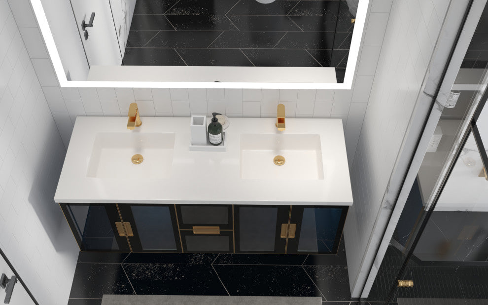 CastelloUSA Solaria Glass Facade Floating Vanity, 60", No Top, Base Only