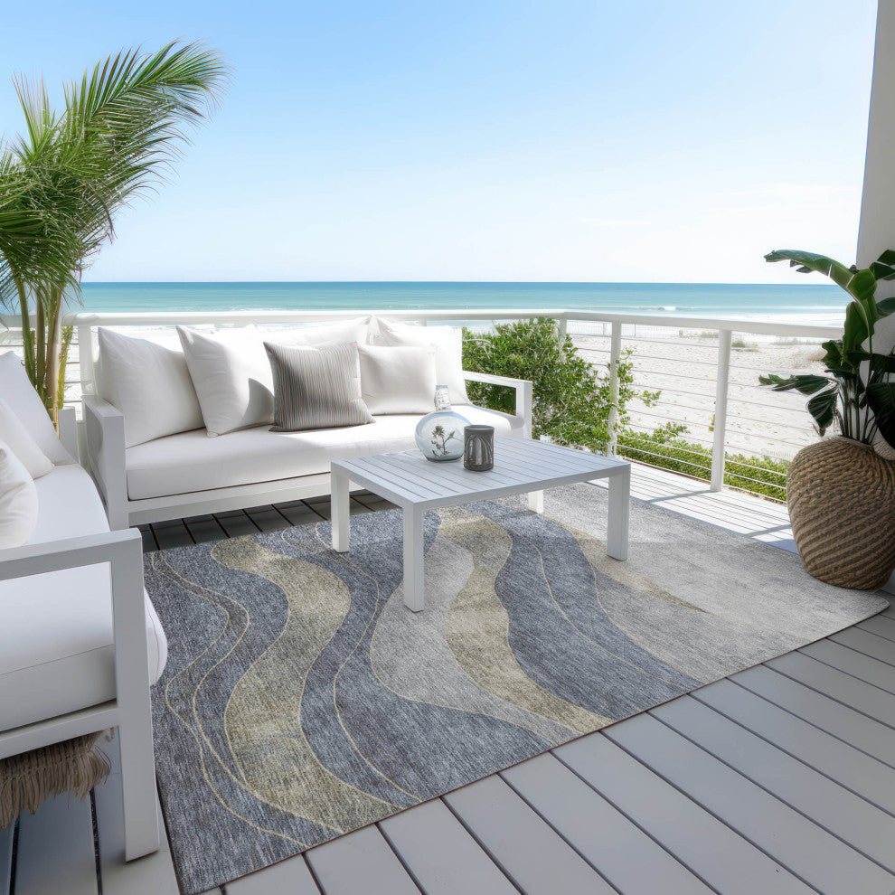 Machine Washable Indoor/Outdoor Chantille ACN1892 Denim 10' x 14' Rug