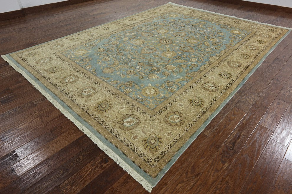 Oushak Peshawar Blue Hand-Knotted Chobi Wool Rug, 9'x13'