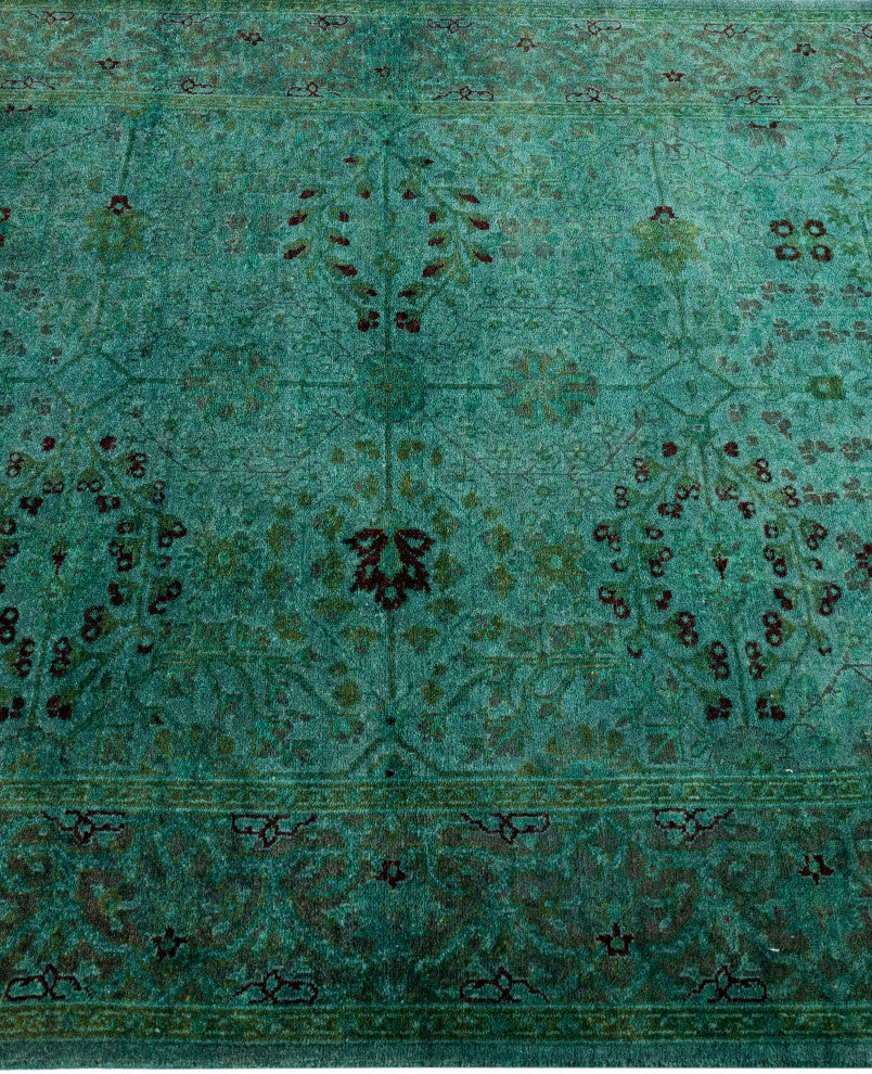 Overdyed One-of-a-Kind Hand-Knotted Area Rug Green, 4' 2" x 6' 3"