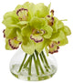 Nearly Natural Cymbidium Orchid Artificial Arrangement in Glass Vase Green