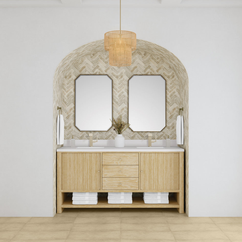 Marigot Single 72" Double Vanity, Oak, 1-Hole 3 CM White Zeus Top, Backsplash