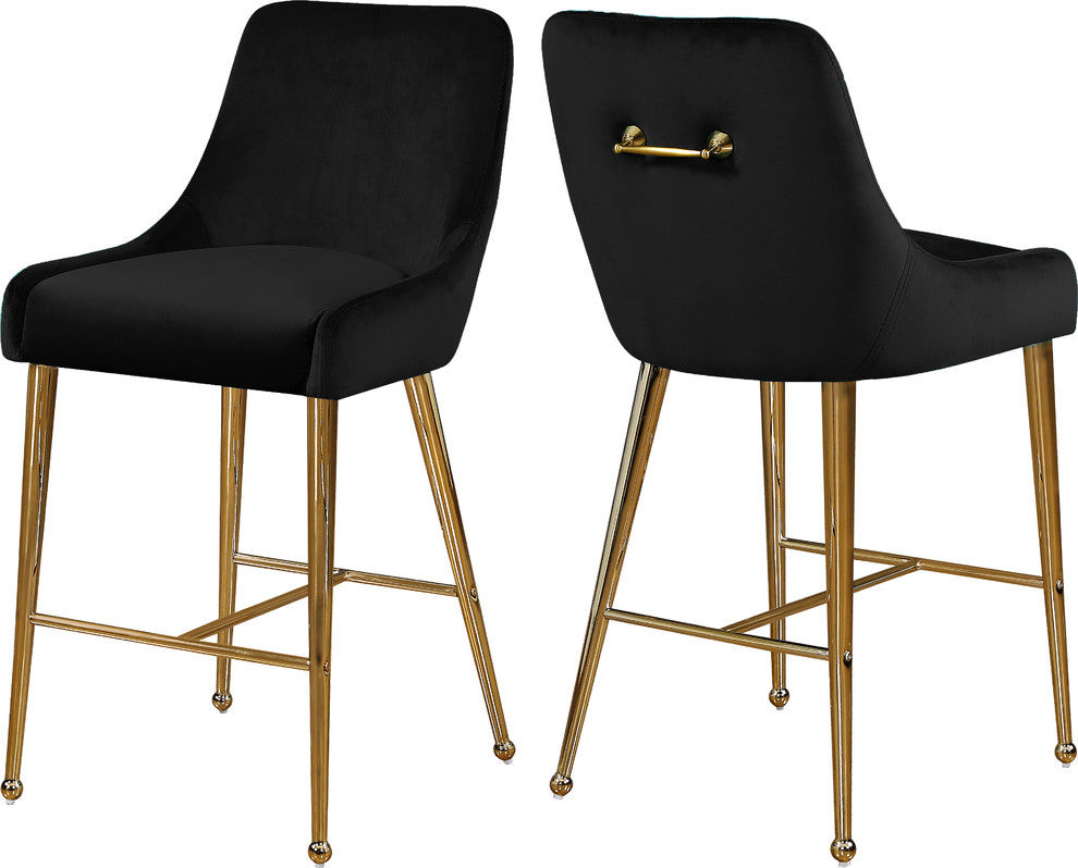 Owen Velvet Upholstered Stool (Set of 2), Black