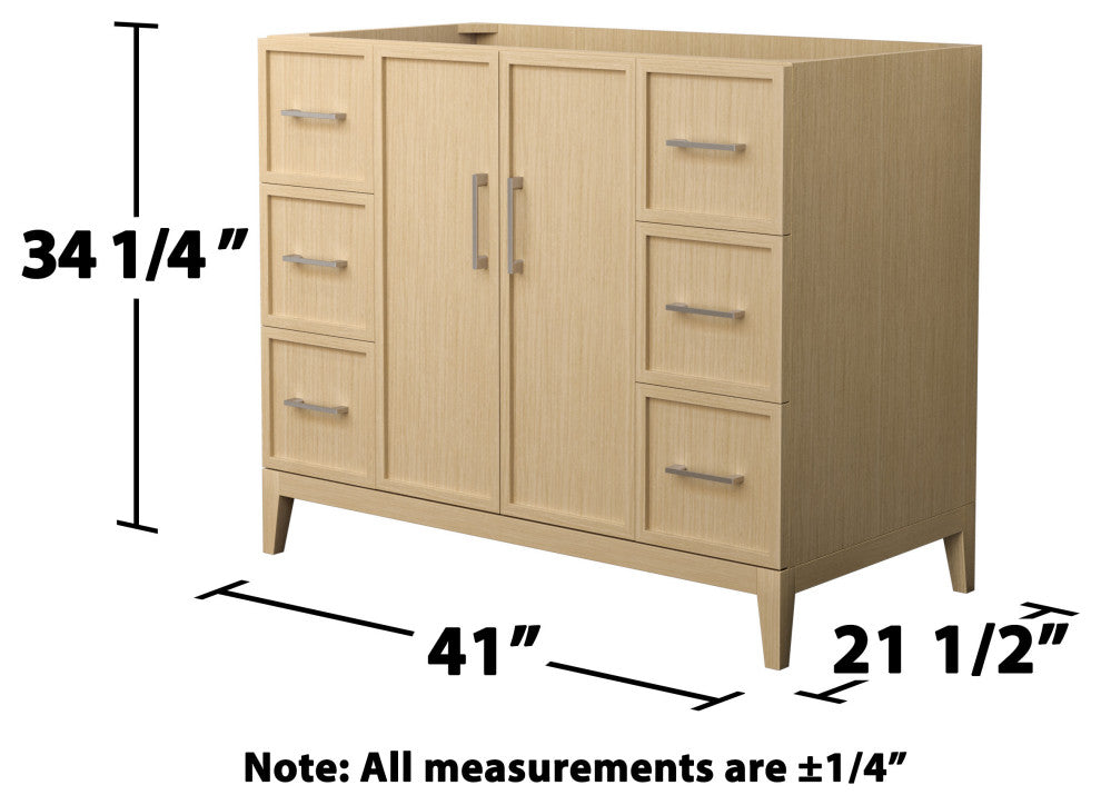 Elan 42" Single Vanity, White Oak, No Top, No Sink, Nickel Trim