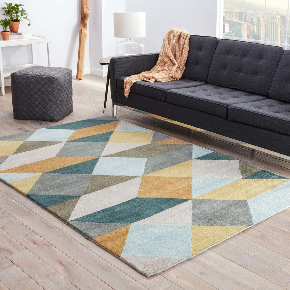 Luli Sanchez by Jaipur Living Ojo Handmade Geometric Gold/Teal Area Rug, 2'x3'